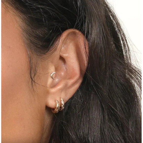 Celestial Gold Tiny Huggie Hoop Earrings Star Engraved Cubic Zirconia Dainty - Picture 10 of 10